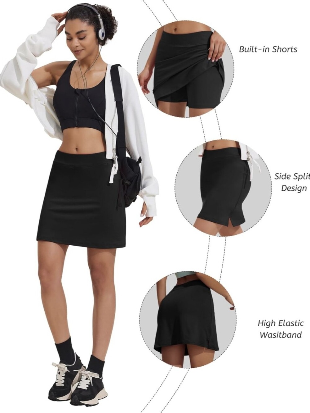 Ekouaer Women's Athletic Skort: Black, Size Small, Like New - Picture 10 of 10